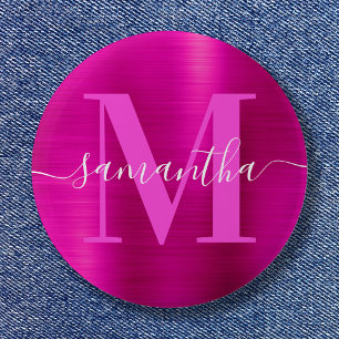 Macaron Rond 5 Cm Papier à en-tête Monogramme Rose Chaud Paillettes