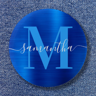 Macaron Rond 5 Cm Papier à en-tête Monogramme Royal Bleu