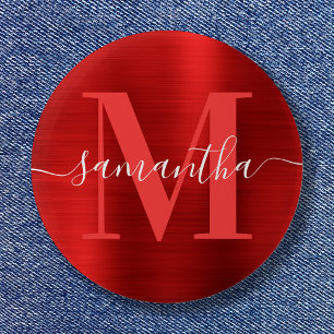 Macaron Rond 5 Cm Papier à lettres Monogramme Rouge Brillant Foil