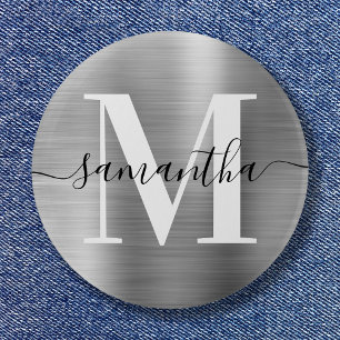 Macaron Rond 5 Cm Papier alu Signature Monogramme Argenté Brillante