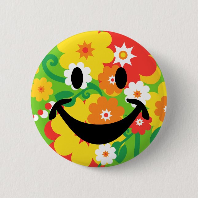 Macaron Rond 5 Cm Papier peint drôle de flower power (Devant)