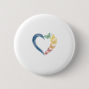 Macaron Rond 5 Cm Papillon arc-en-ciel cœur design de gravure vintag