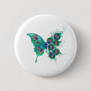 Macaron Rond 5 Cm Papillon aux plumes de paon vert