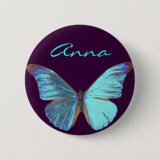 Macaron Rond 5 Cm Papillon bleu assez iridescent