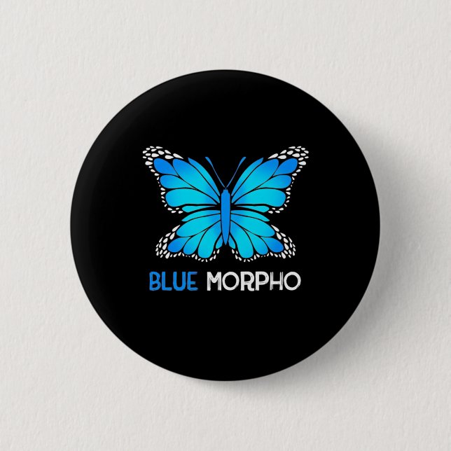 Macaron Rond 5 Cm Papillon bleu Morpho (Devant)