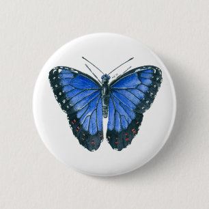 Macaron Rond 5 Cm Papillon bleu Morpho aquarelle peinture