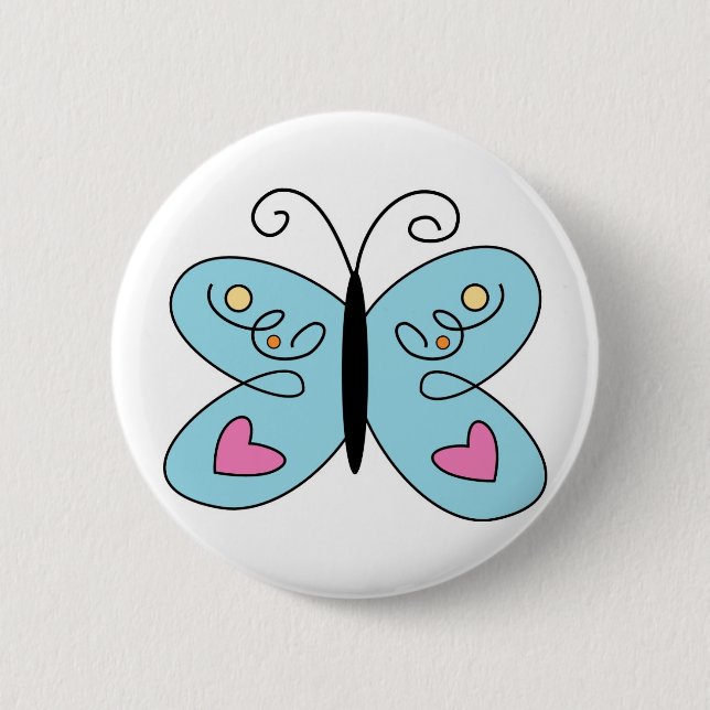 Macaron Rond 5 Cm Papillon bleu Whimsical avec ailes du coeur (Devant)