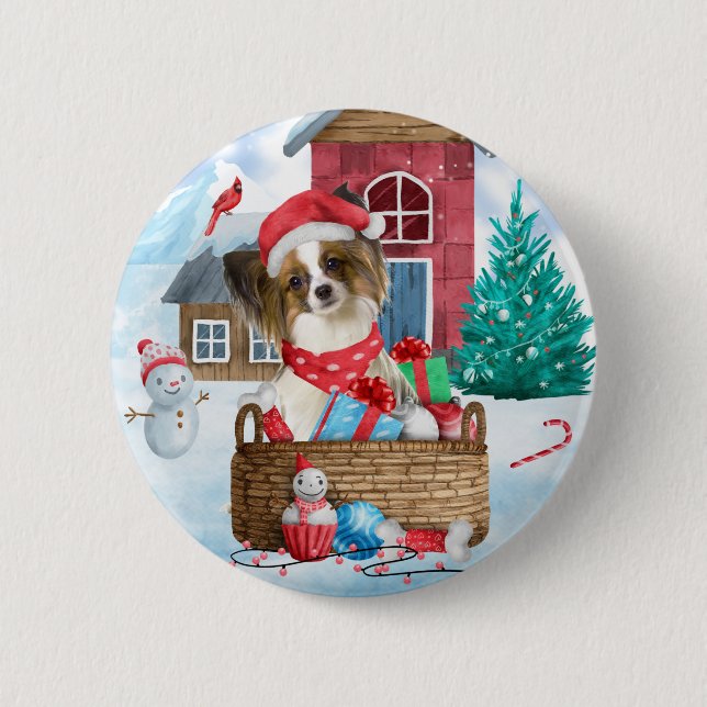 Macaron Rond 5 Cm Papillon Chien dans la neige Maison de Chien de No (Devant)