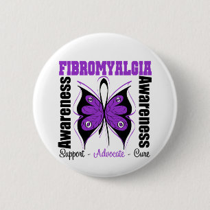 Macaron Rond 5 Cm Papillon de conscience de fibromyalgie