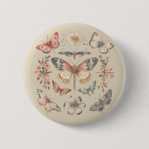 Macaron Rond 5 Cm Papillon de monarque du Cottagecore du Boho