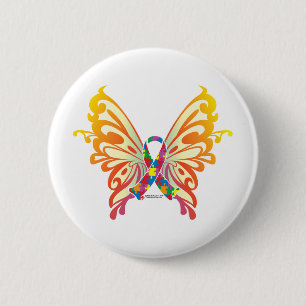 Macaron Rond 5 Cm Papillon de ruban d'autisme