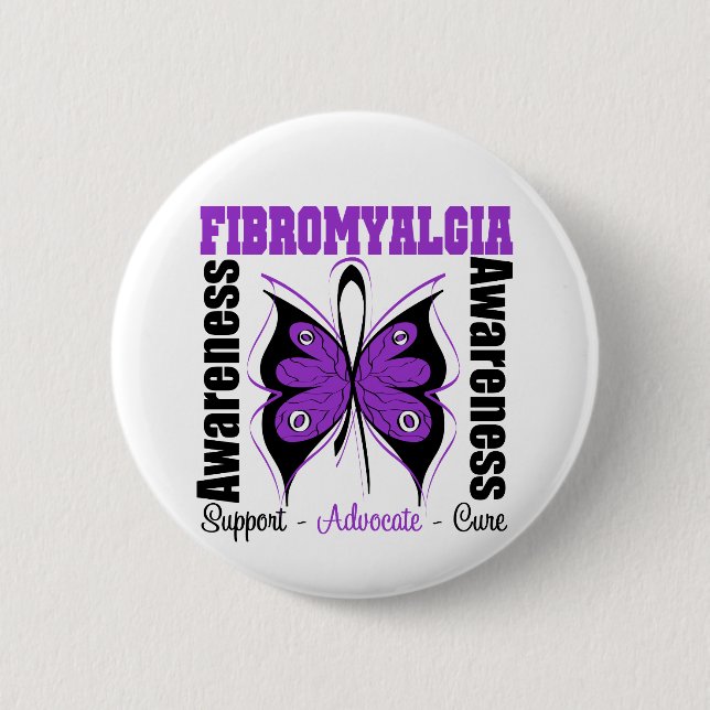 Macaron Rond 5 Cm Papillon de sensibilisation à la fibromyalgie (Devant)