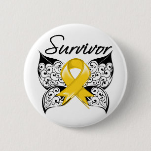 Macaron Rond 5 Cm Papillon de survivant de Cancer d'enfance