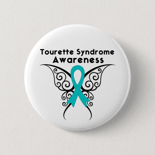 Macaron Rond 5 Cm Papillon de tatouage de sensibilisation au syndrom (Devant)