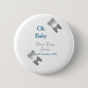 Macaron Rond 5 Cm Papillon gris bleu baby shower oh bébé moderne tex