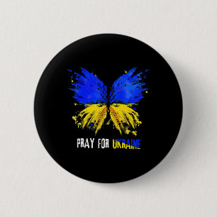 Macaron Rond 5 Cm Papillon Je suis avec l'Ukraine Prie pour le drape