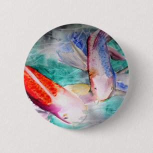 Macaron Rond 5 Cm Papillon Koi aquarelle Art de poisson japonais
