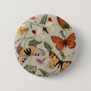 Macaron Rond 5 Cm Papillon Moth Nature Dessin aquarelle antique
