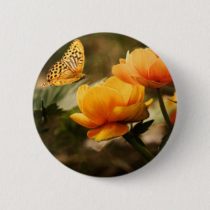 Macaron Rond 5 Cm Papillon orange et fleurs