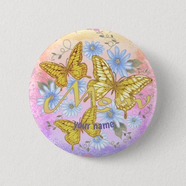 Macaron Rond 5 Cm Papillon personnalisé maman (Devant)