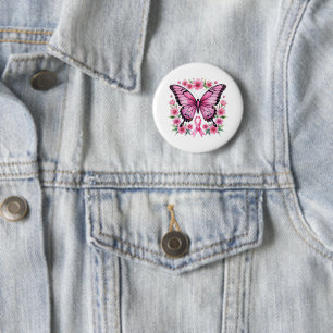 Macaron Rond 5 Cm Papillon Ruban Rose Sensibilisation au Cancer du S