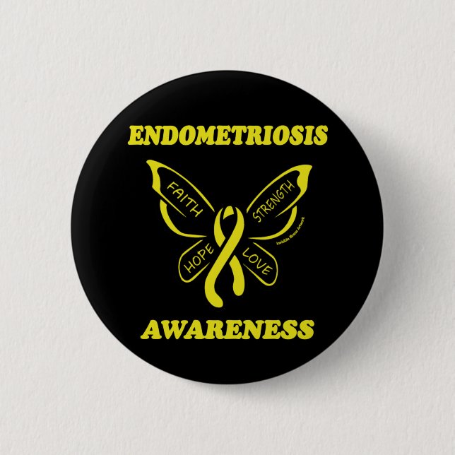 Macaron Rond 5 Cm Papillon/Sensibilisation...Bouton Endometriose (Devant)