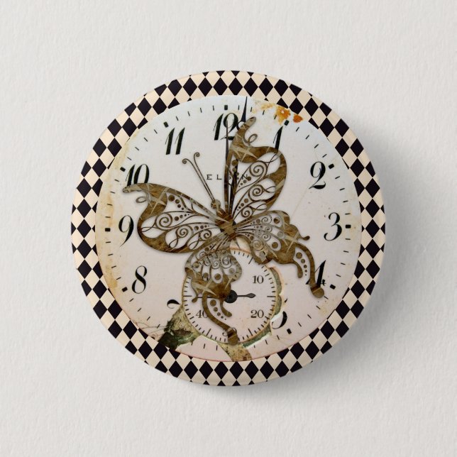 Macaron Rond 5 Cm Papillon Steampunk Round (Devant)