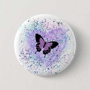 Macaron Rond 5 Cm Papillon violet et bouton de peinture