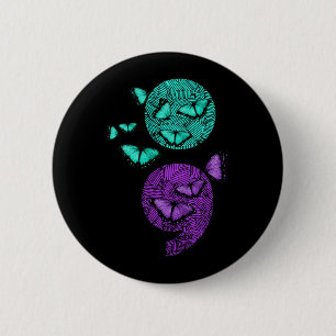 Macaron Rond 5 Cm Papillons de sensibilisation à la santé mentale de