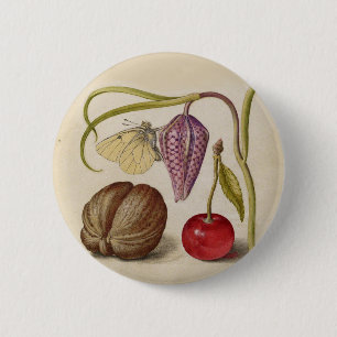 Macaron Rond 5 Cm Papillons noix Fleur Cerisier Aquarelle Art