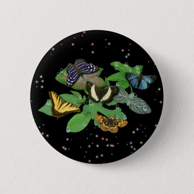 Macaron Rond 5 Cm Papillons sur Feuille (Devant)