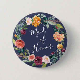 Macaron Rond 5 Cm Paprika Burgundy Floral Demoiselle d'Honneur Bouto