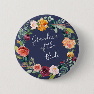Macaron Rond 5 Cm Paprika Floral Grand-mère de la mariée Bouton