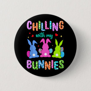 Macaron Rond 5 Cm Pâques Jour Chilling Avec Mes lapins Chasse Aux Oe