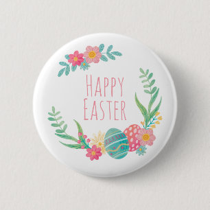 Macaron Rond 5 Cm Pâques joyeux et florale  Bouton de la broche