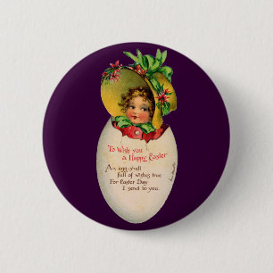 Macaron Rond 5 Cm Pâques victorien, fille vintage avec bonnet dans u
