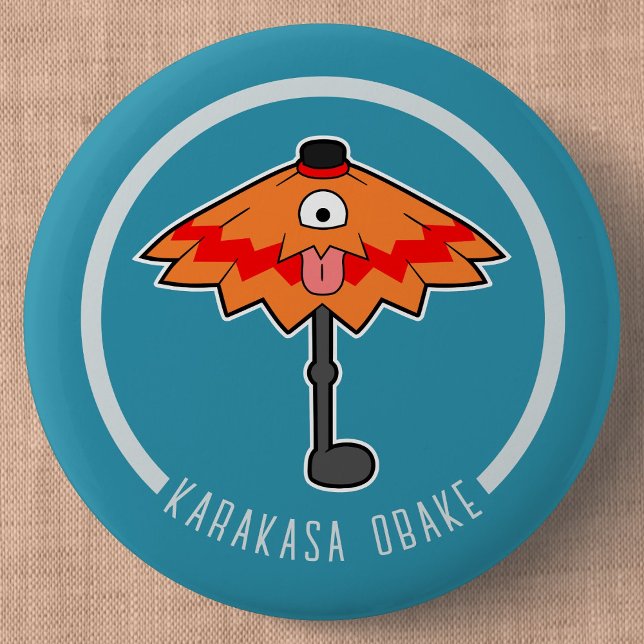 Macaron Rond 5 Cm Parapluie de dessin mignon Fantôme | Yokai japonai (Cute Cartoon Umbrella Ghost Yokai Can Badge- Detail View)