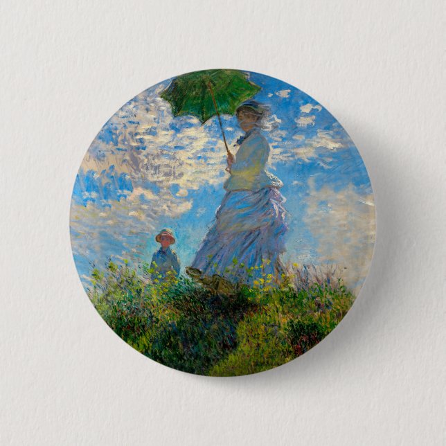 Macaron Rond 5 Cm Parasol Monet Femme Impressionnisme (Devant)