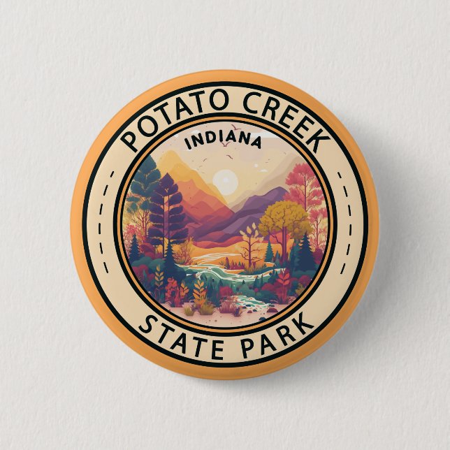 Macaron Rond 5 Cm Parc d'état de Potato Creek Indiana Emblem (Devant)