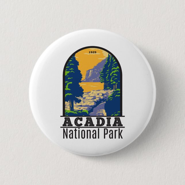 Macaron Rond 5 Cm Parc national Acadia Bar Harbour Ocean Path (Devant)