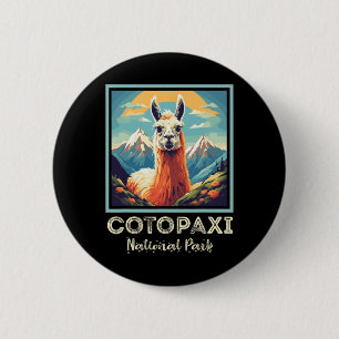 Macaron Rond 5 Cm Parc national de Cotopaxi Llama Flower Souvenir Éq