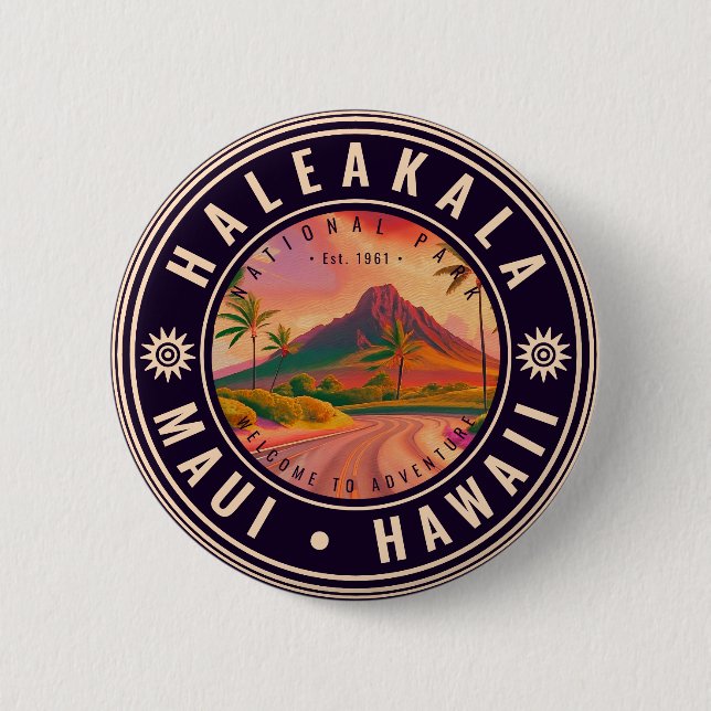 Macaron Rond 5 Cm Parc national de Haleakala Maui Road Volcano Vinta (Devant)