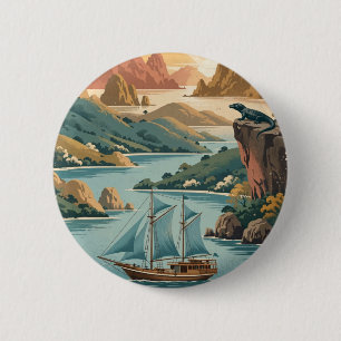 Macaron Rond 5 Cm Parc national de l'île de Komodo Voyage Vintage