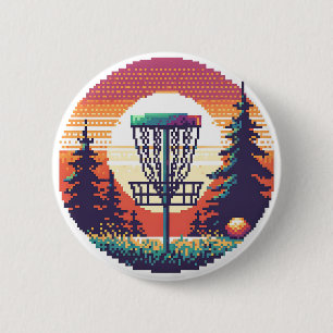 Macaron Rond 5 Cm Parcours de golf sur disque en pixel art