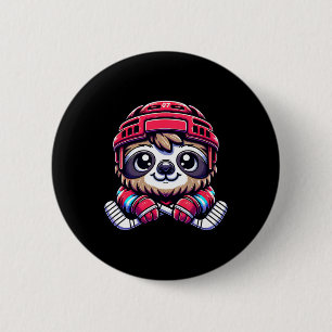 Macaron Rond 5 Cm Paresseux de hockey sur glace Amateur de hockey ad