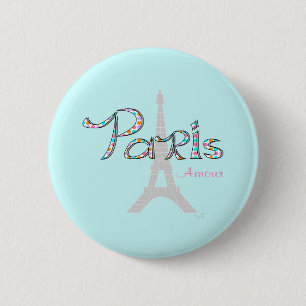 Macaron Rond 5 Cm PARIS Amour avec Tour Eiffel