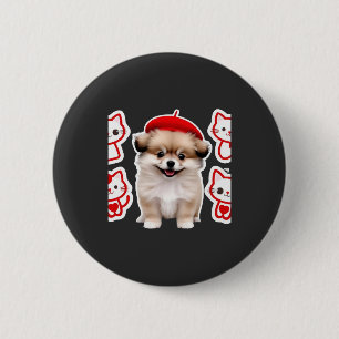 Macaron Rond 5 Cm Paris Pup & Kitty Crew � Chien et chat au béret mi