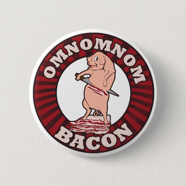 Macaron Rond 5 Cm Parodie publicitaire Omnom Bacon (Devant)