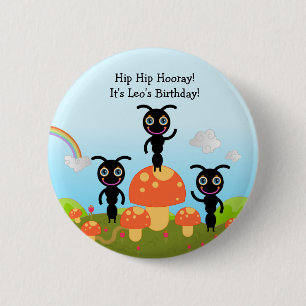 Macaron Rond 5 Cm Partie de joyeux anniversaire avec les fourmis