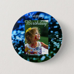 Macaron Rond 5 Cm Parties scintillant bleu vert photo anniversaire d